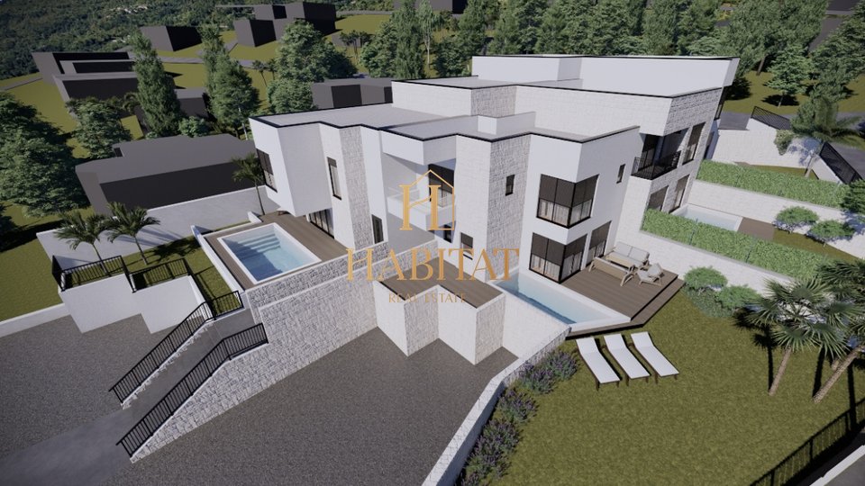 Lovran, kuća u nizu, 75.24 m2, novogradnja, bazen, terasa, pogled na more, prodaja