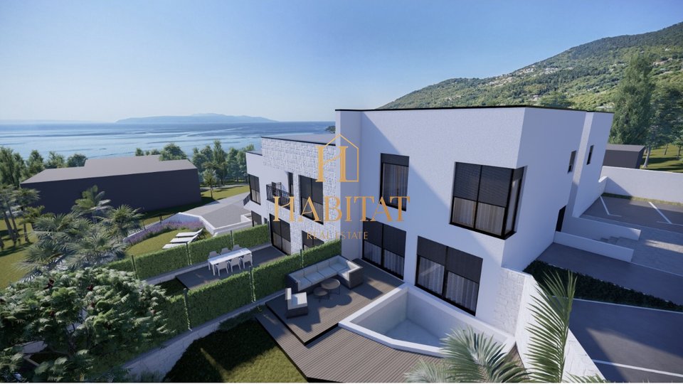 Lovran, kuća u nizu, 75.24 m2, novogradnja, bazen, terasa, pogled na more, prodaja