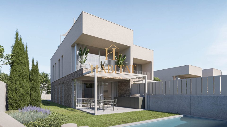 Istria, Karigador, modern duplex apartment, 3 bedrooms, 3 bathrooms, sea view, yard, two parking spaces, roof terrace