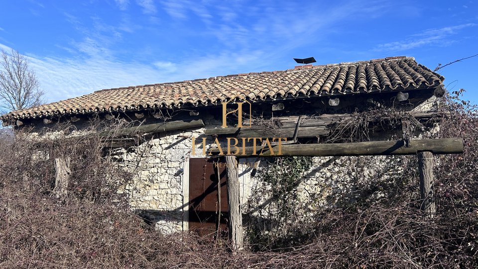 Istria, Kršan, 4 old Istrian houses for renovation, building plot 2,680m2, electricity, water
