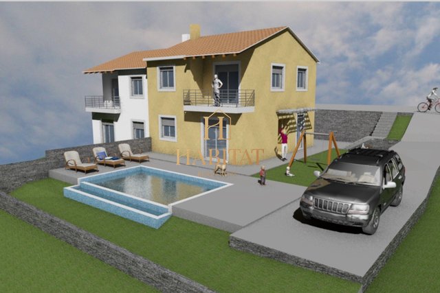 Istria, Buzet, land 375m2 with project and building permit for half of a DUPLEX of 113m2, all infrastructure