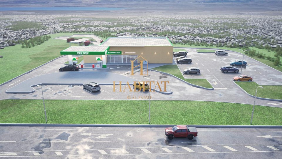 Pag, Novalja, building land 8503 m2, obtained building permit for shop and gas station